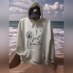 Women's Cream Hoodie with 'Just Breathe' Design